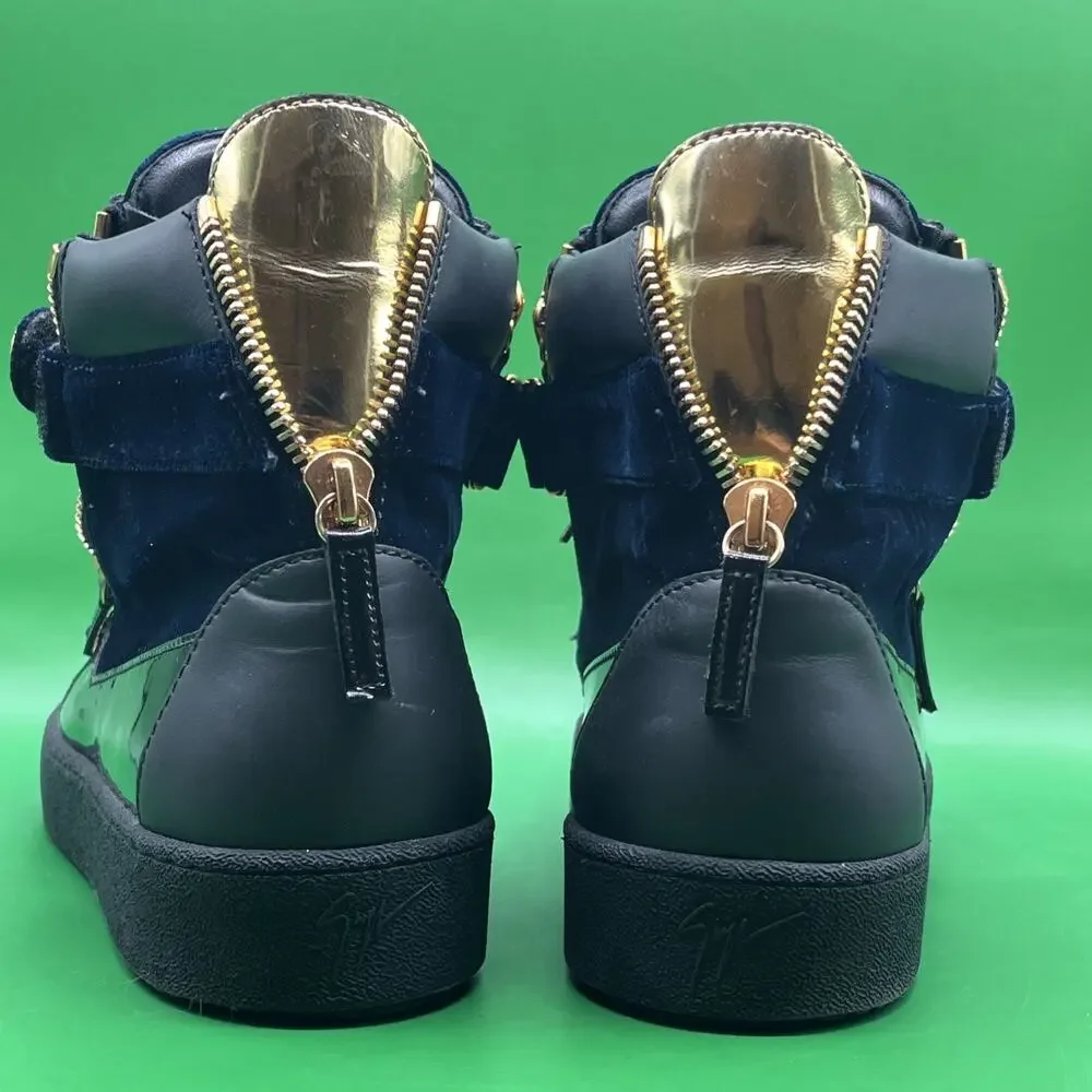 Giuseppe Zanotti London Veronica Blue Gold Tone Strap Mens Sneakers Sz 43